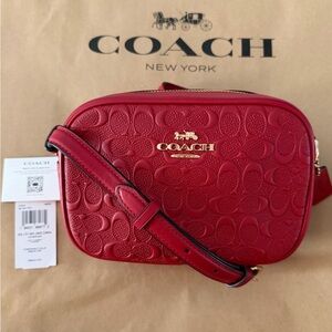 Coach MINI CAMERA BAG IN SIGNATURE LEATHER - Cherry NWT